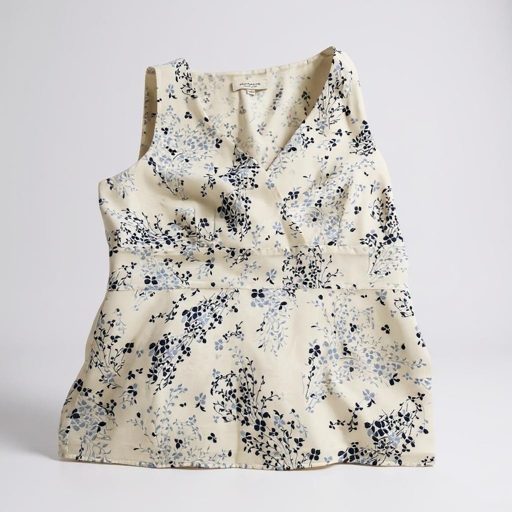 Ann Taylor Cream and Blue Floral Blouse